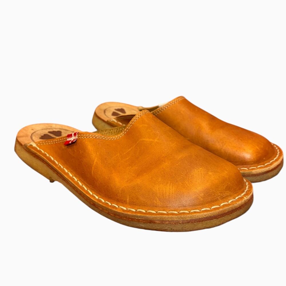 DUCKFEET Women's Clogs Mules EU 36 US 6 Tan Leather Slip On Danish Crepe Sole